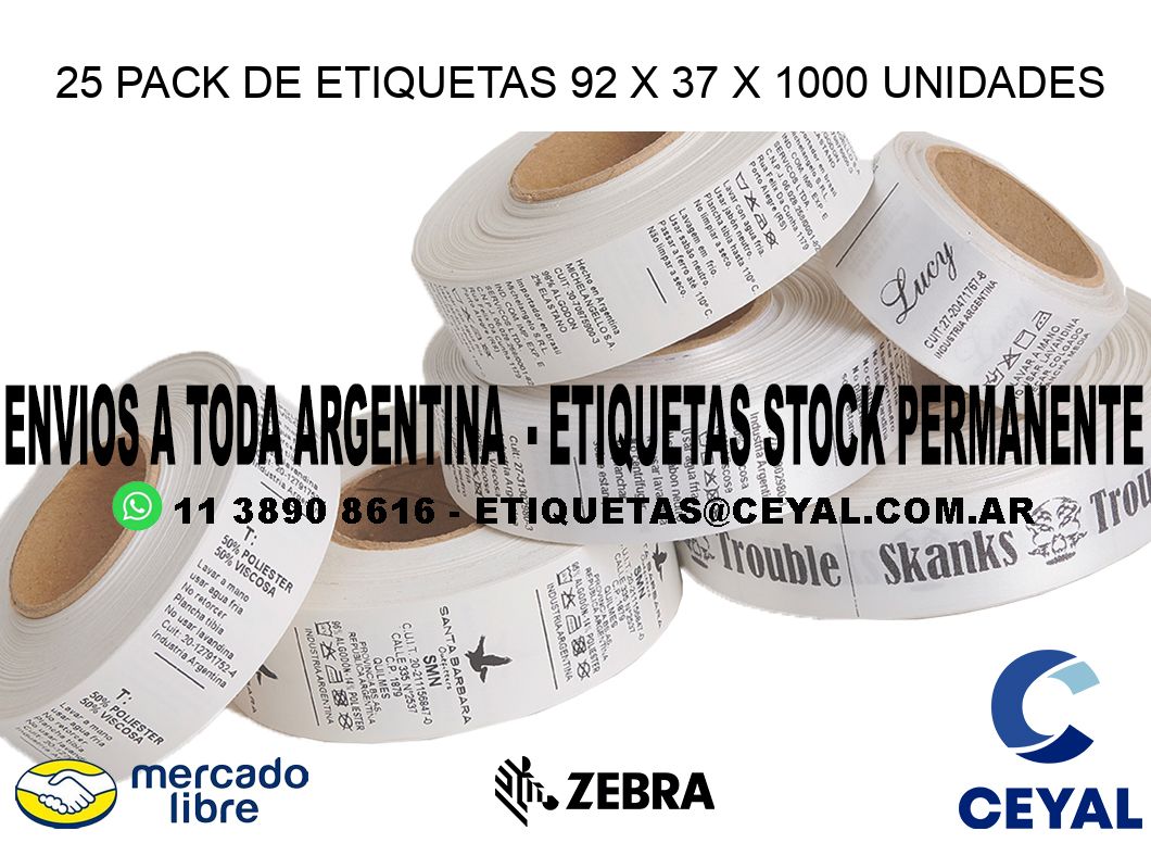 25 PACK DE ETIQUETAS 92 x 37 X 1000 UNIDADES