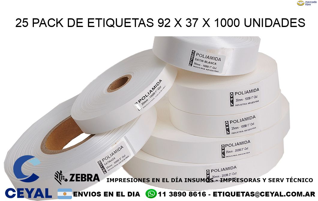 25 PACK DE ETIQUETAS 92 x 37 X 1000 UNIDADES