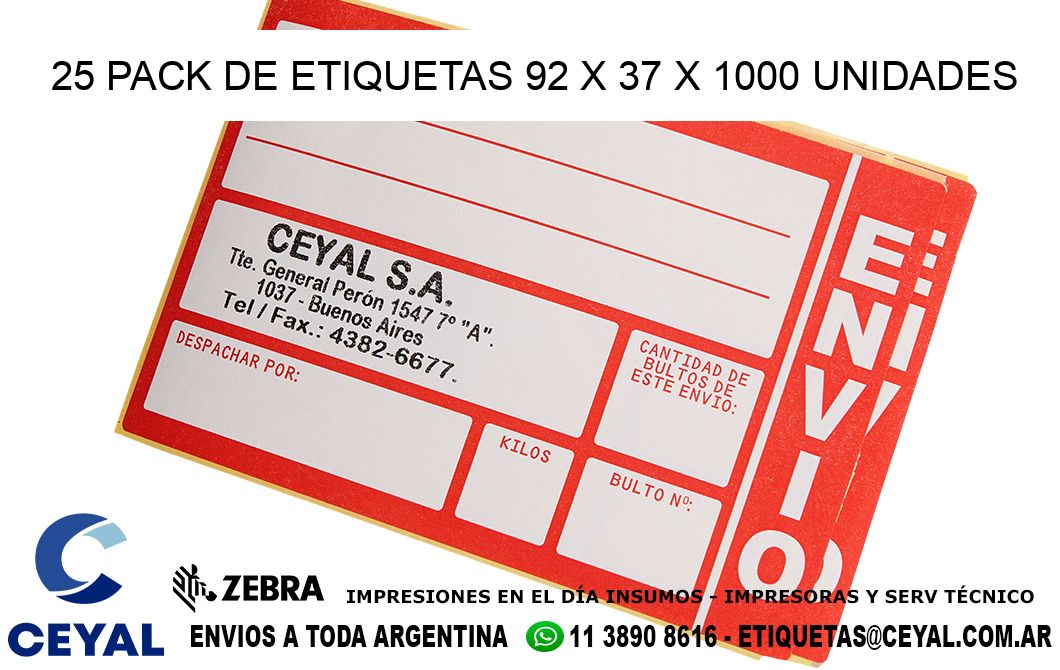 25 PACK DE ETIQUETAS 92 x 37 X 1000 UNIDADES