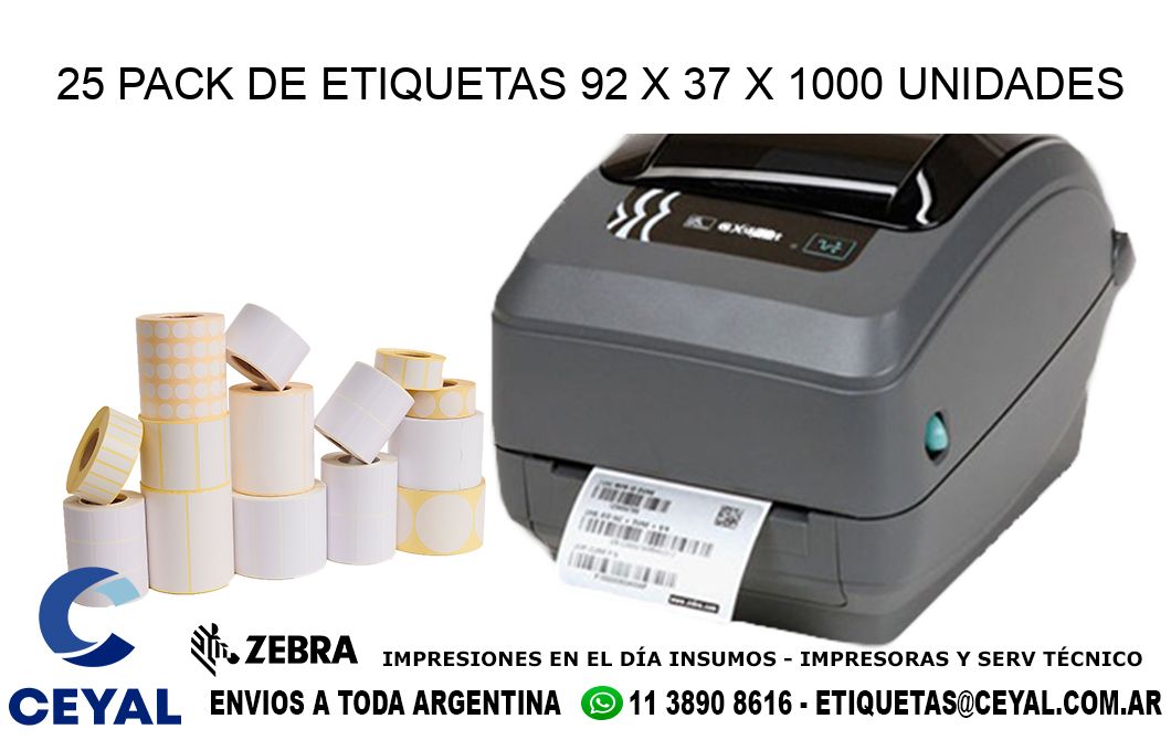 25 PACK DE ETIQUETAS 92 x 37 X 1000 UNIDADES