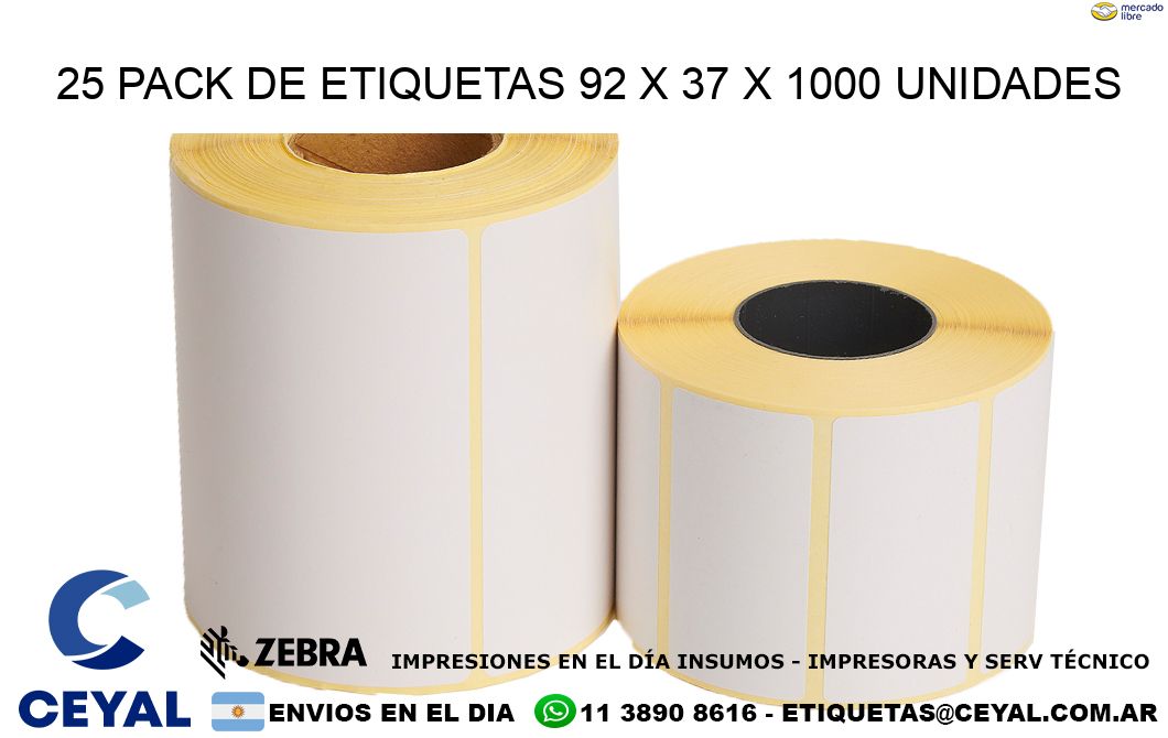 25 PACK DE ETIQUETAS 92 x 37 X 1000 UNIDADES