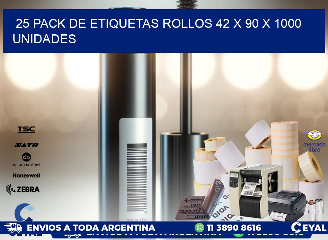 25 PACK DE ETIQUETAS ROLLOS 42 x 90 X 1000 UNIDADES