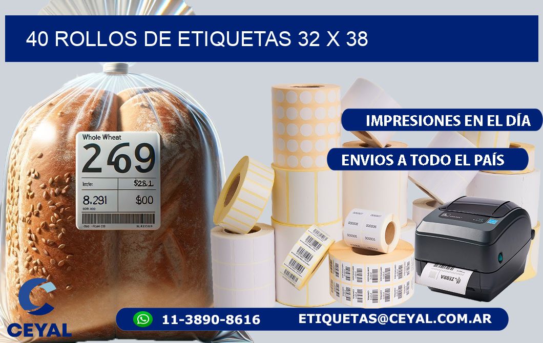 40 ROLLOS DE ETIQUETAS 32 x 38