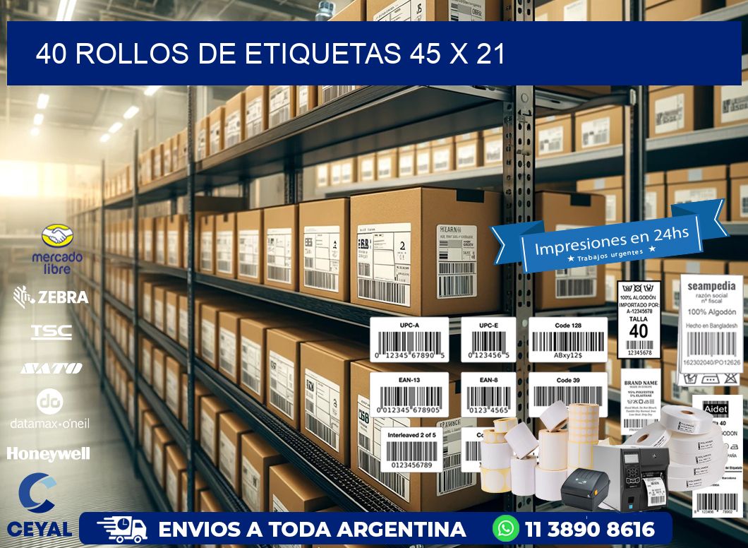 40 ROLLOS DE ETIQUETAS 45 x 21