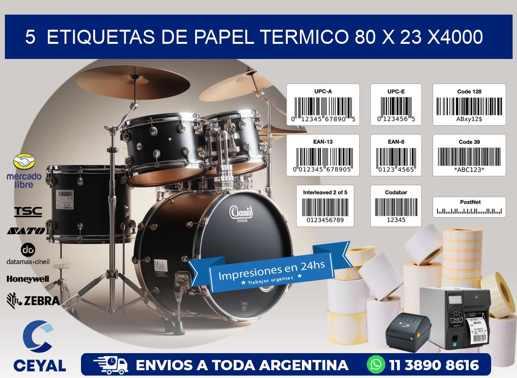 5  ETIQUETAS DE PAPEL TERMICO 80 x 23 X4000