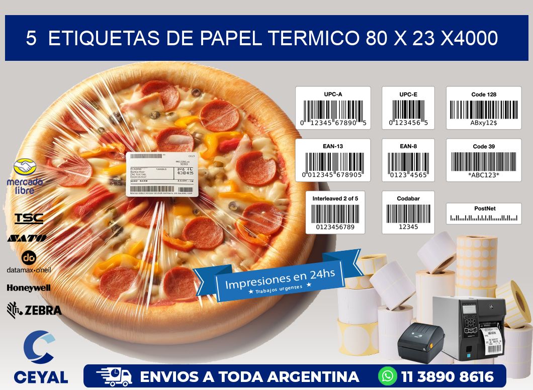 5  ETIQUETAS DE PAPEL TERMICO 80 x 23 X4000