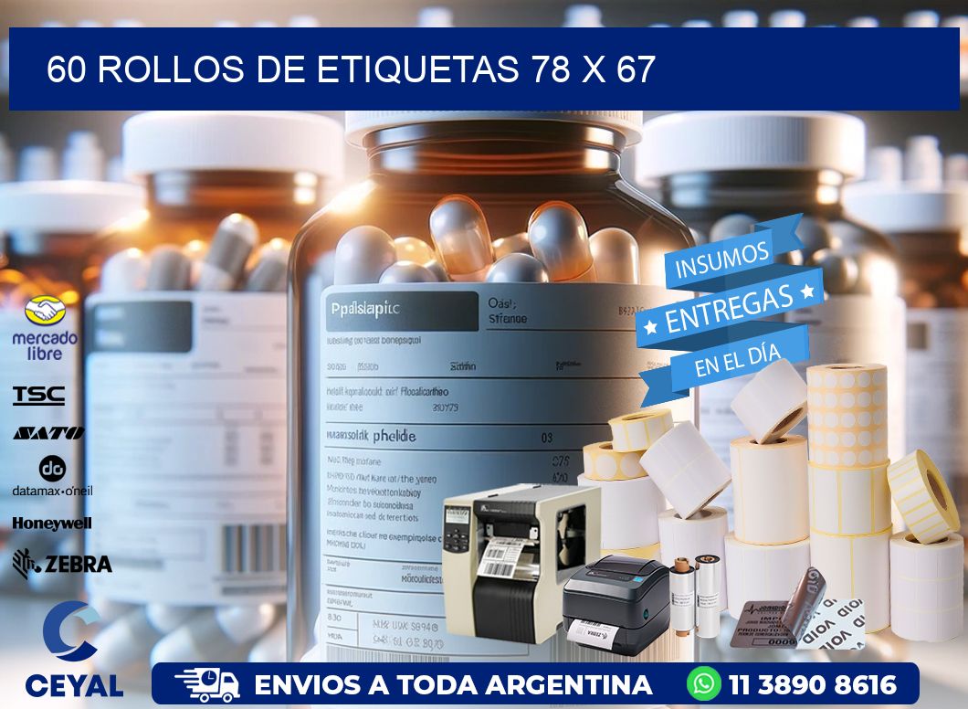 60 ROLLOS DE ETIQUETAS 78 x 67