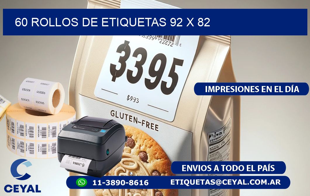 60 ROLLOS DE ETIQUETAS 92 x 82