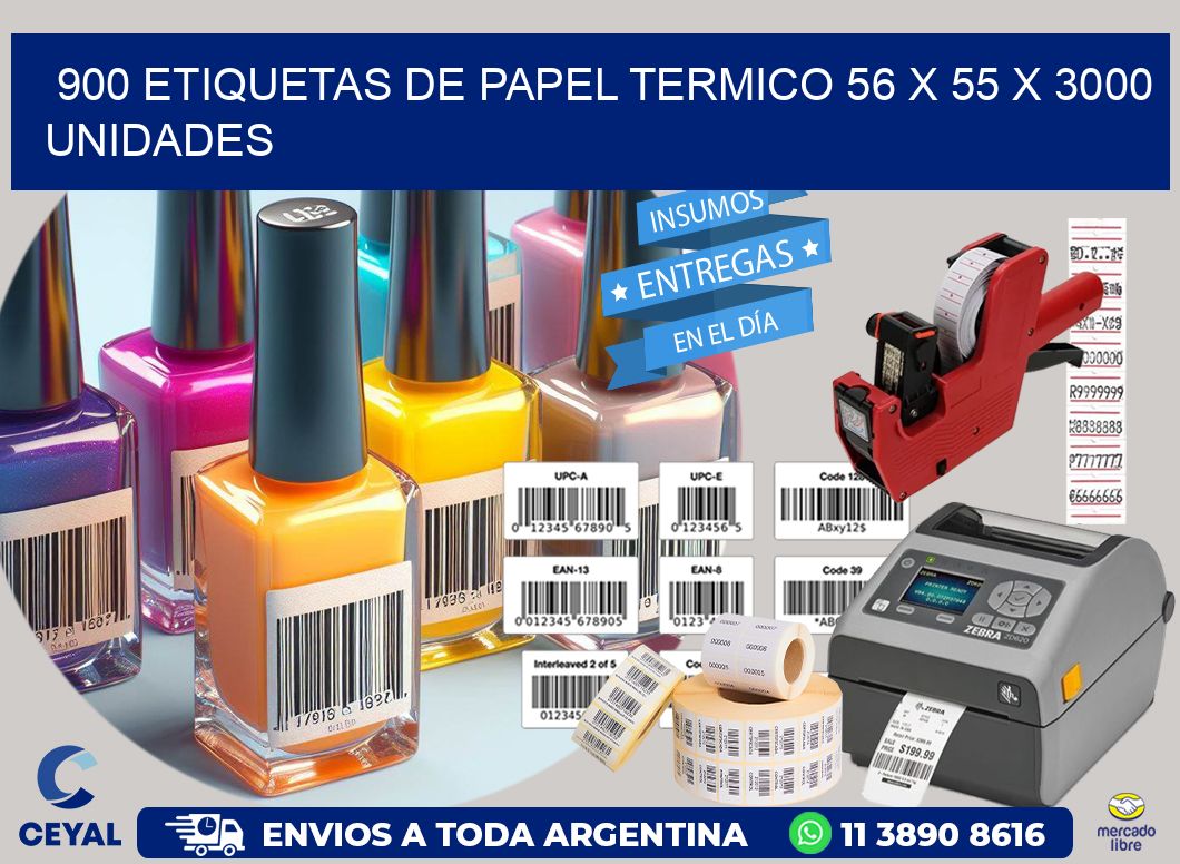 900 ETIQUETAS DE PAPEL TERMICO 56 x 55 X 3000 UNIDADES