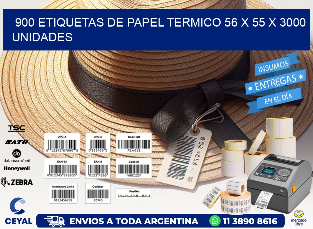 900 ETIQUETAS DE PAPEL TERMICO 56 x 55 X 3000 UNIDADES