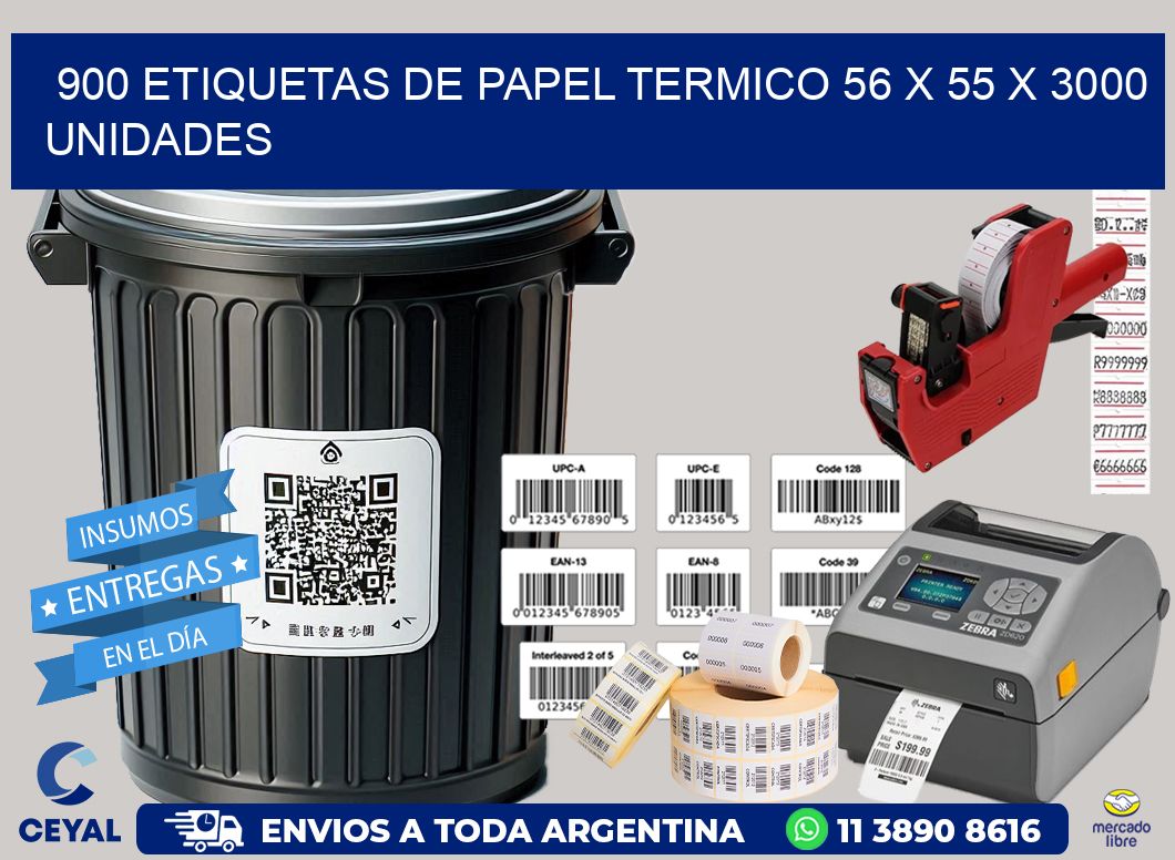 900 ETIQUETAS DE PAPEL TERMICO 56 x 55 X 3000 UNIDADES