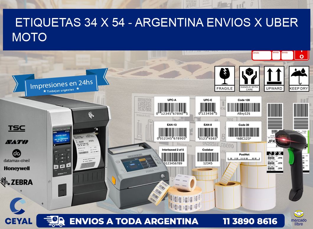 ETIQUETAS 34 x 54 – ARGENTINA ENVIOS X UBER MOTO