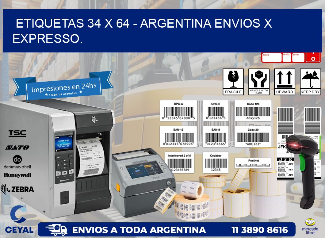 ETIQUETAS 34 x 64 – ARGENTINA ENVIOS X EXPRESSO.