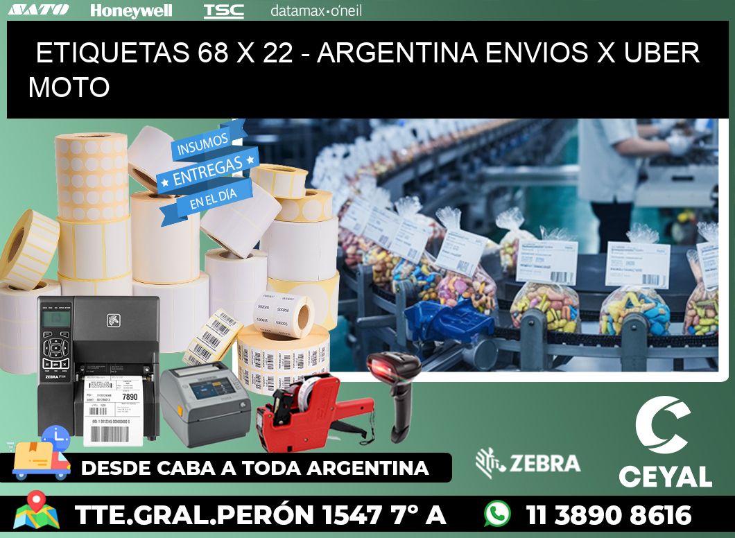 ETIQUETAS 68 x 22 - ARGENTINA ENVIOS X UBER MOTO