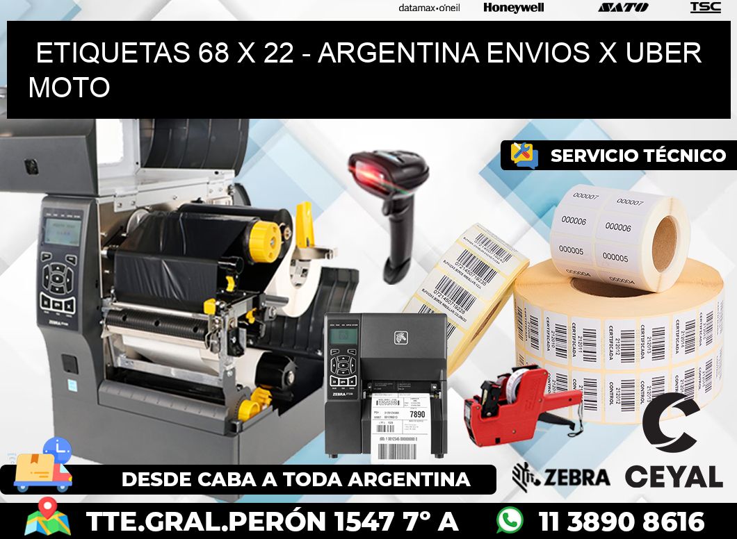 ETIQUETAS 68 x 22 - ARGENTINA ENVIOS X UBER MOTO