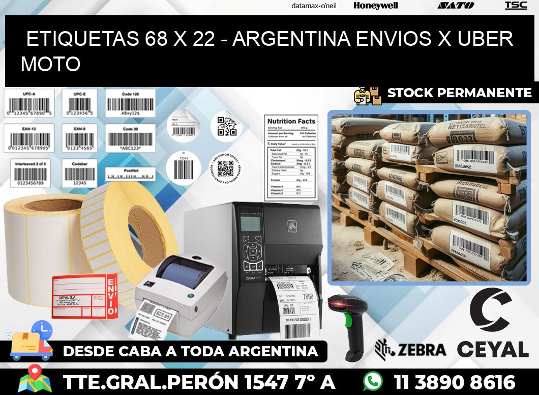 ETIQUETAS 68 x 22 – ARGENTINA ENVIOS X UBER MOTO