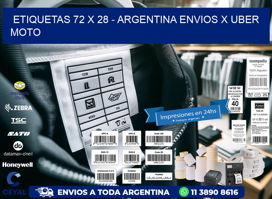 ETIQUETAS 72 x 28 - ARGENTINA ENVIOS X UBER MOTO