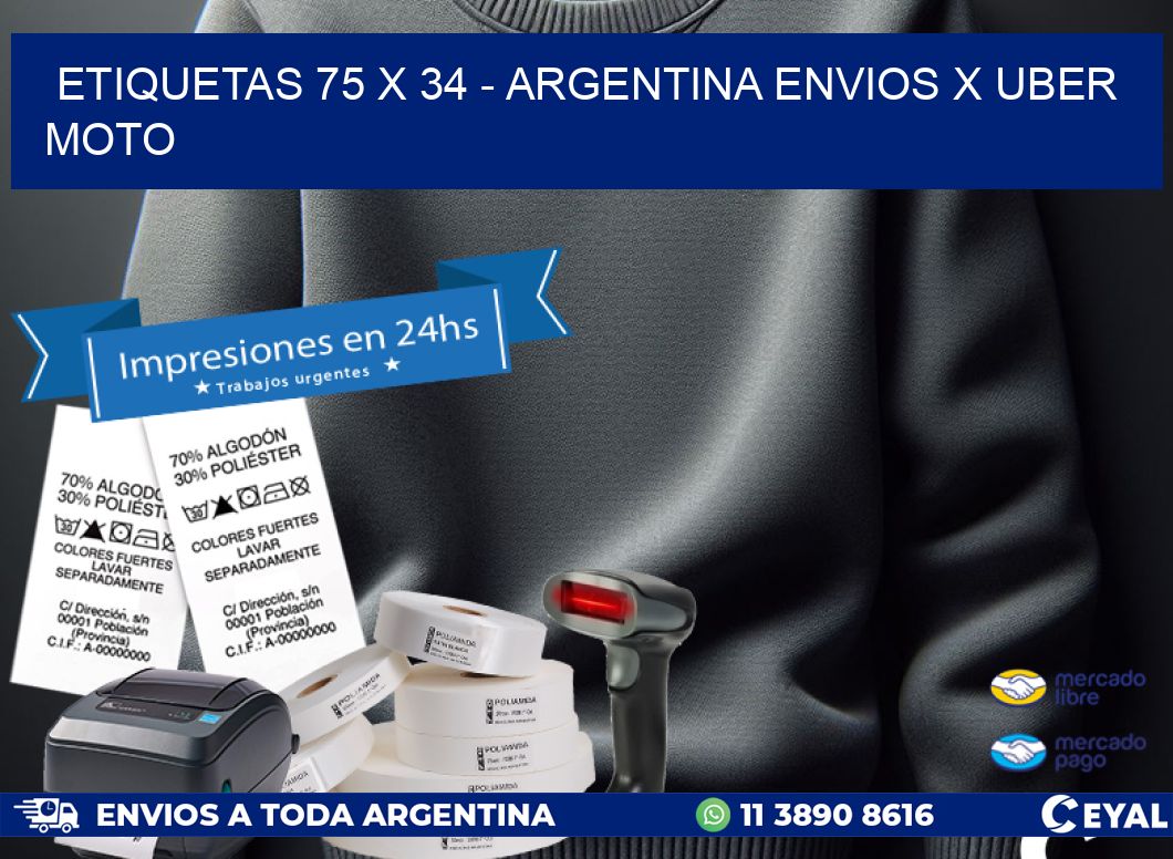 ETIQUETAS 75 x 34 - ARGENTINA ENVIOS X UBER MOTO