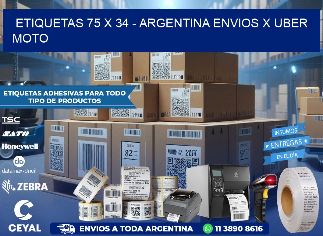 ETIQUETAS 75 x 34 - ARGENTINA ENVIOS X UBER MOTO