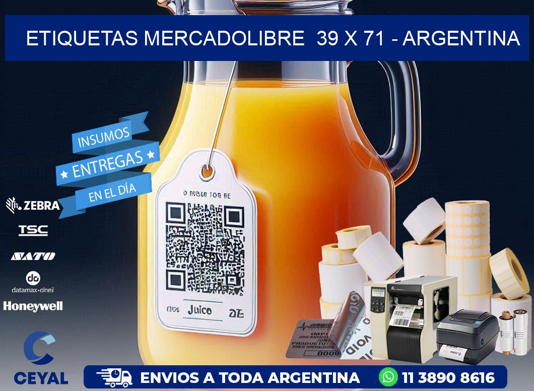 ETIQUETAS MERCADOLIBRE  39 x 71 - ARGENTINA