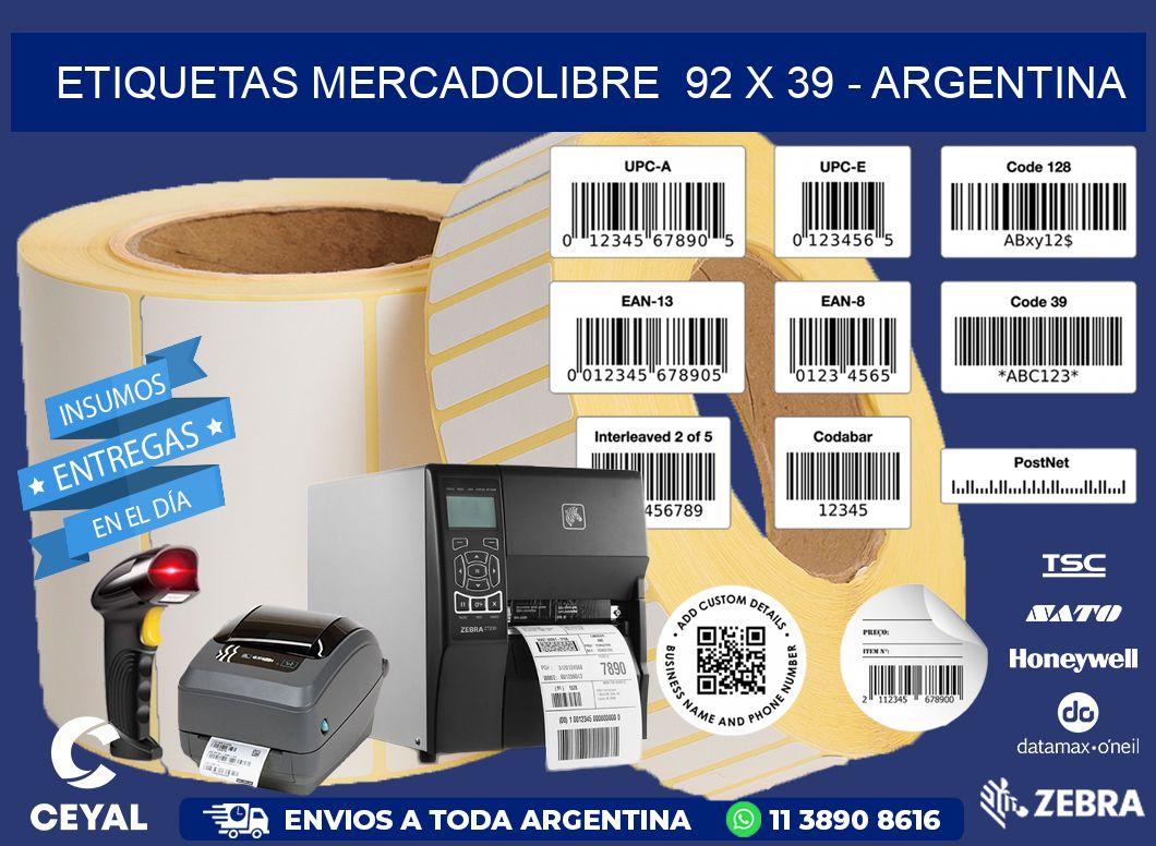 ETIQUETAS MERCADOLIBRE  92 x 39 - ARGENTINA